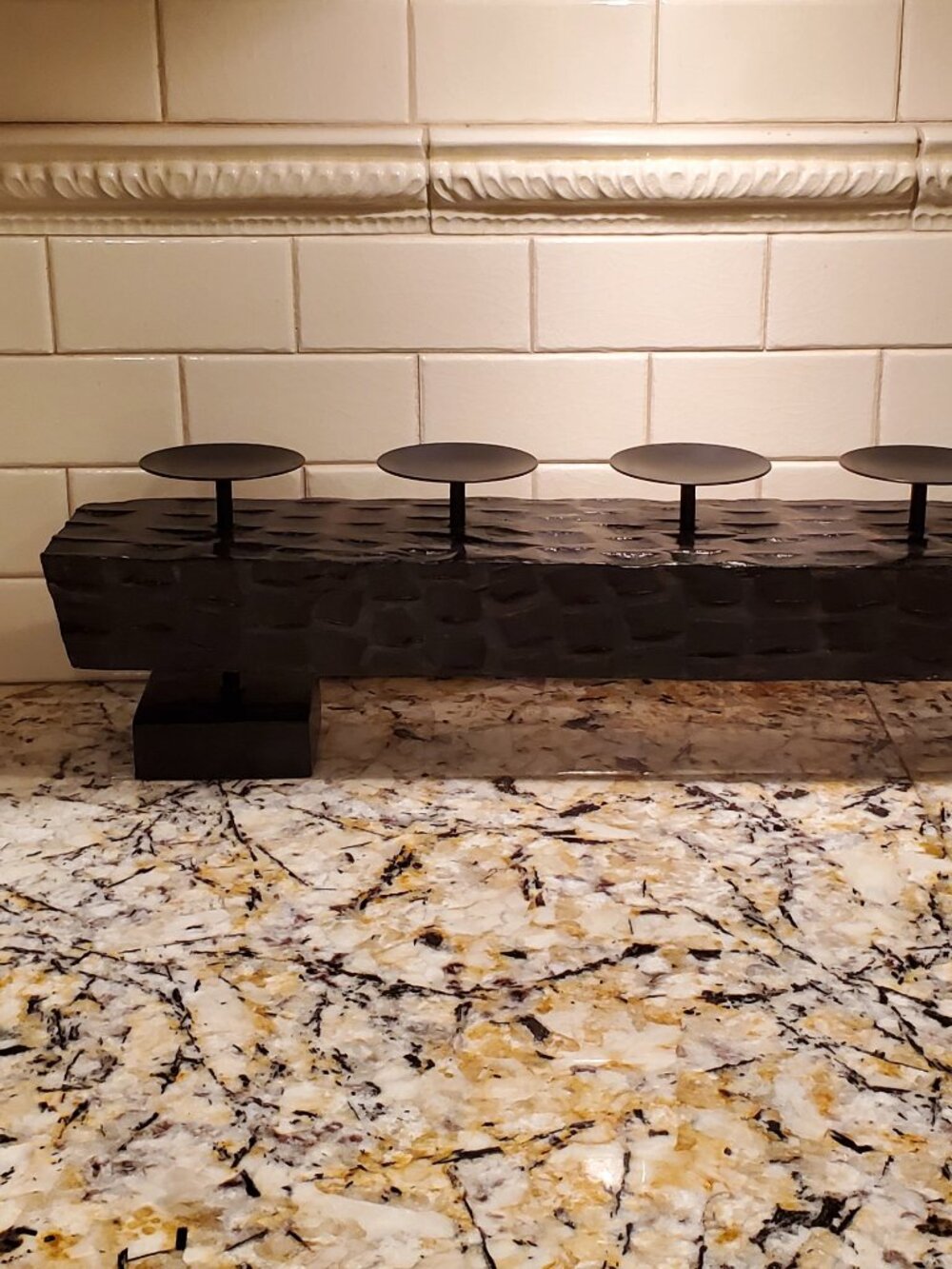 25" Wood & Iron 5 Candle Pillar Holder Candelabra Farmhouse / Eclectic